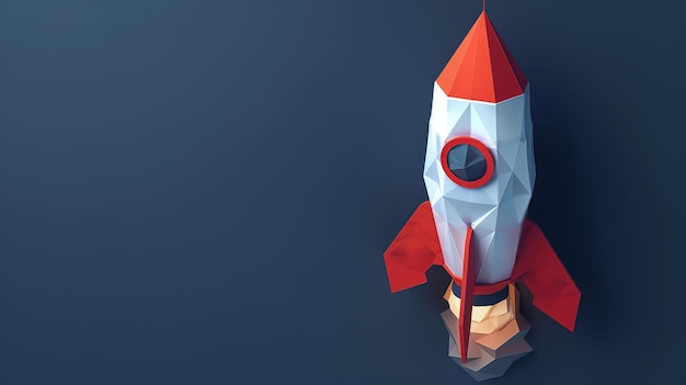 Rendering 3D czerwono-białej rakiety Rakiety wykonane z geometrycznych kształtów i ma prosty nowoczesny projekt