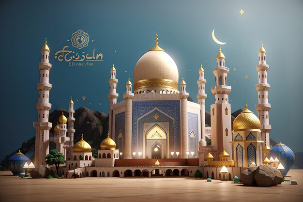 Rendering 3D dla Ramadanu Kareem Eid al Adha Isra Miraj Eid Mubarak