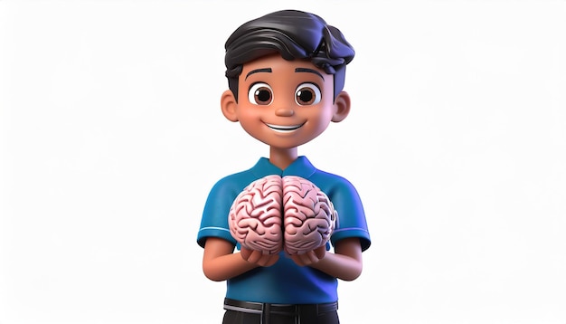 Rendering 3D dziecka trzymającego mózg