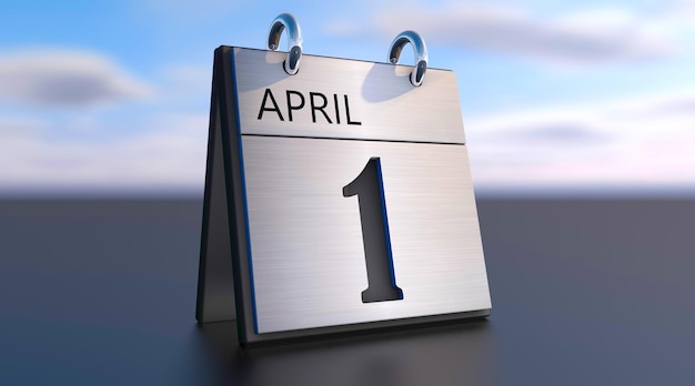 Rendering 3D kalendarza z datą 1 kwietnia primaaprilisowy dzień