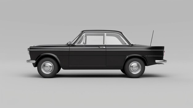 Zdjęcie rendering 3d klasycznego czarnego starego samochodu na białym tle z miękkim cieniem
