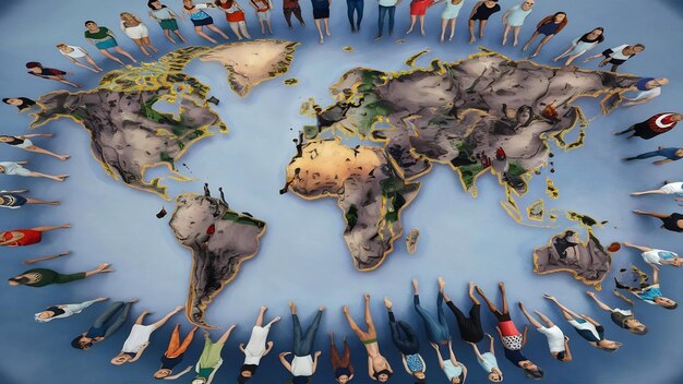Rendering 3D ludzi tworzy kontynenty świata