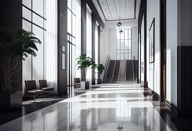 Rendering 3D luksusowego lobby hotelu