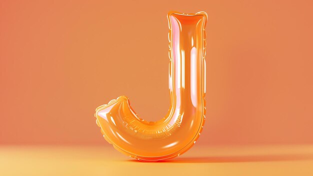 Zdjęcie rendering 3d nadmuchanego pomarańczowego balonu w kształcie litery j
