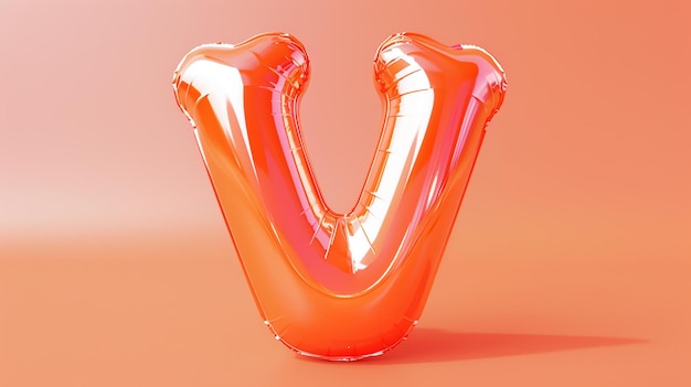 Rendering 3D nadmuchanego pomarańczowego balonu w kształcie litery V Balon znajduje się na stałym pomarańczowym tle