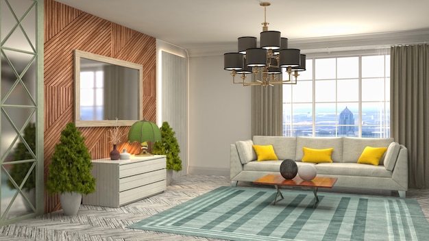 Rendering 3D nowoczesnego salonu