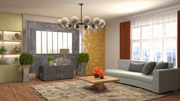 Rendering 3D nowoczesnego salonu