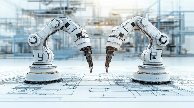 Rendering 3D ramienia robota izolowanego na kolorowym tle studia