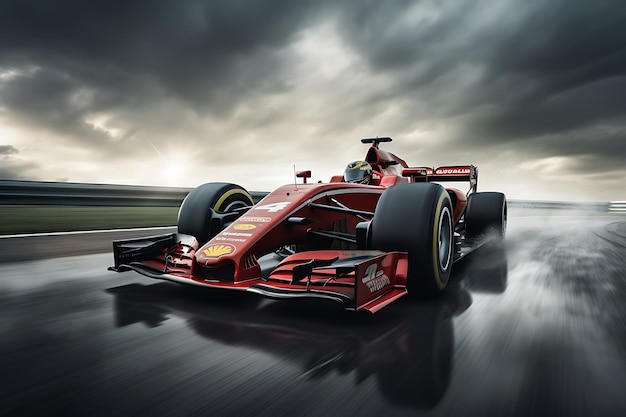 Rendering 3D samochodu wyścigowego Ferrari F1 na torze