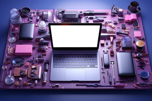 Zdjęcie rendering 3d sprzęt technologia płyty głównej komputer laptop notebook klawiatura i artykuły biurowe