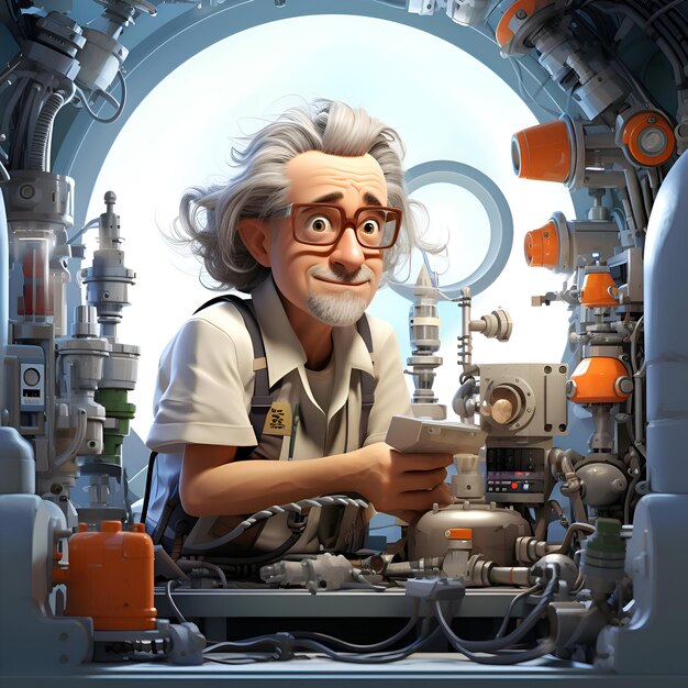 Zdjęcie rendering 3d starego człowieka w garniturze astronautów i okularach