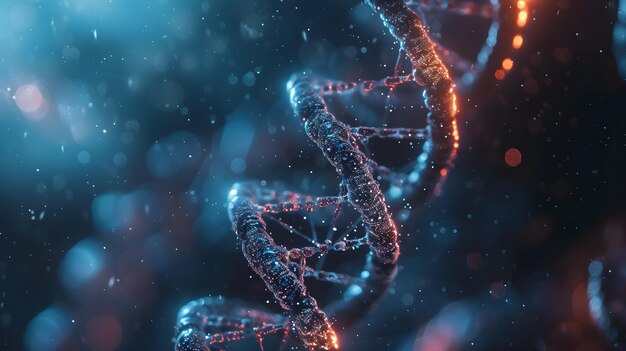 Zdjęcie rendering 3d świecącego dna koncepcja struktury genomów molekularnych biochemii