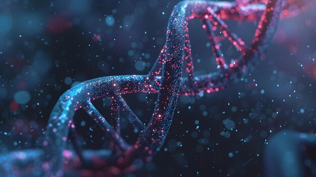 Rendering 3D świecącego DNA Koncepcja struktury genomów molekularnych biochemii