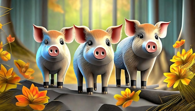 Rendering 3D świń leśnych