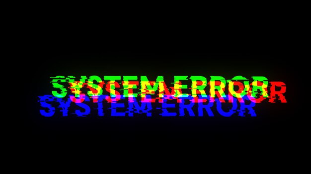 Rendering 3D Tekst błędu systemu z efektami ekranu usterek technologicznych