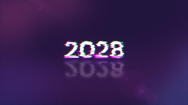 Rendering 3D tekstu 2028 z efektami ekranu usterek technologicznych
