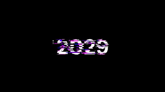 Rendering 3D tekstu 2029 z efektami ekranu usterek technologicznych