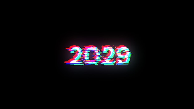 Rendering 3D tekstu 2029 z efektami ekranu usterek technologicznych