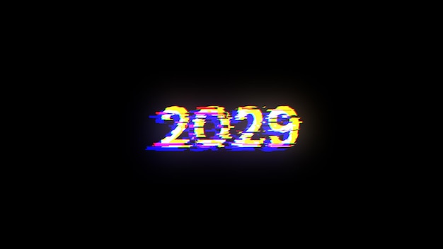 Rendering 3D tekstu 2029 z efektami ekranu usterek technologicznych