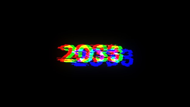 Rendering 3D tekstu 2033 z efektami ekranu usterek technologicznych