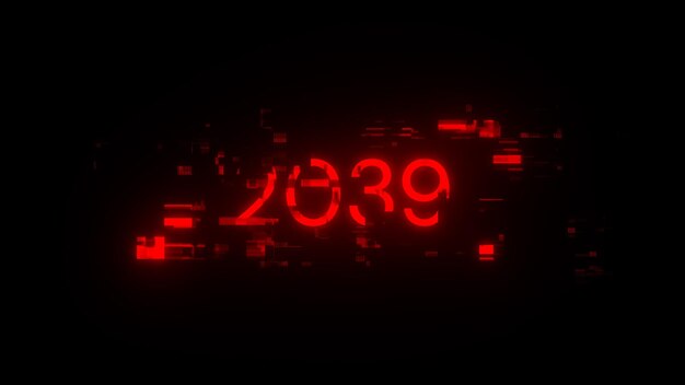 Rendering 3D tekstu 2039 z efektami ekranu usterek technologicznych