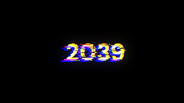 Rendering 3D tekstu 2039 z efektami ekranu usterek technologicznych