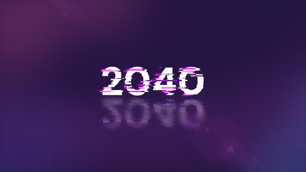 Rendering 3D tekstu 2040 z efektami ekranu usterek technologicznych