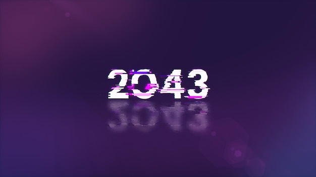 Rendering 3D tekstu 2043 z efektami ekranu usterek technologicznych