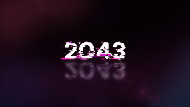 Rendering 3D tekstu 2043 z efektami ekranu usterek technologicznych