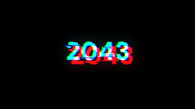 Rendering 3D tekstu 2043 z efektami ekranu usterek technologicznych