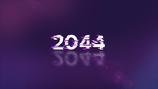 Rendering 3D tekstu 2044 z efektami ekranu usterek technologicznych
