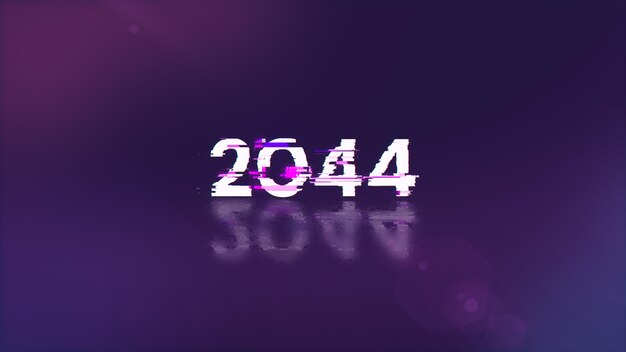 Rendering 3D tekstu 2044 z efektami ekranu usterek technologicznych