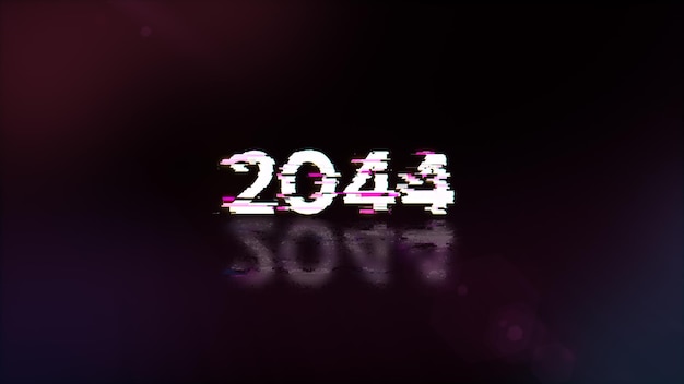 Zdjęcie rendering 3d tekstu 2044 z efektami ekranu usterek technologicznych