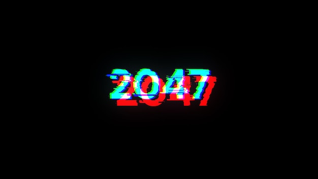 Rendering 3D tekstu 2047 z efektami ekranu usterek technologicznych
