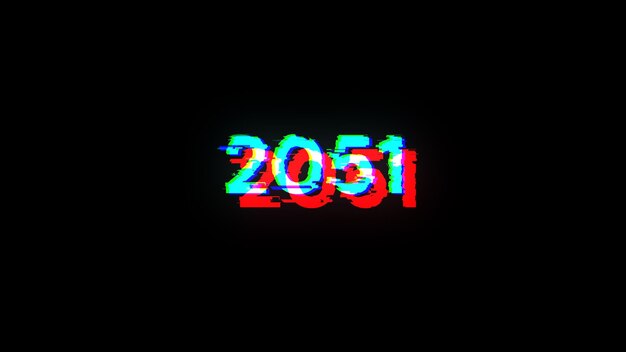 Rendering 3D tekstu 2051 z efektami ekranu usterek technologicznych