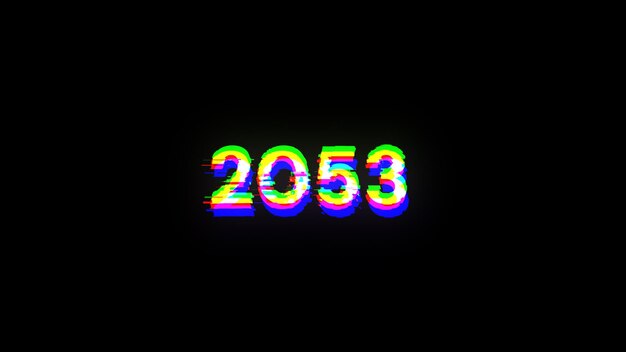Rendering 3D tekstu 2053 z efektami ekranu usterek technologicznych