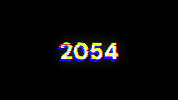 Rendering 3D tekstu 2054 z efektami ekranu usterek technologicznych