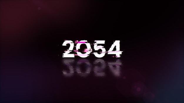 Rendering 3D tekstu 2054 z efektami ekranu usterek technologicznych