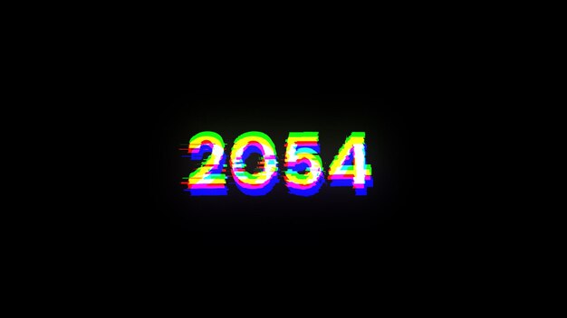 Rendering 3D tekstu 2054 z efektami ekranu usterek technologicznych