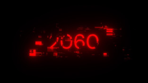 Rendering 3D tekstu 2060 z efektami ekranu usterek technologicznych
