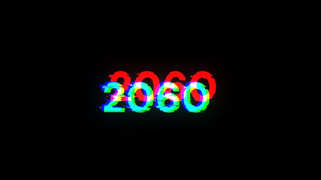 Rendering 3D tekstu 2060 z efektami ekranu usterek technologicznych