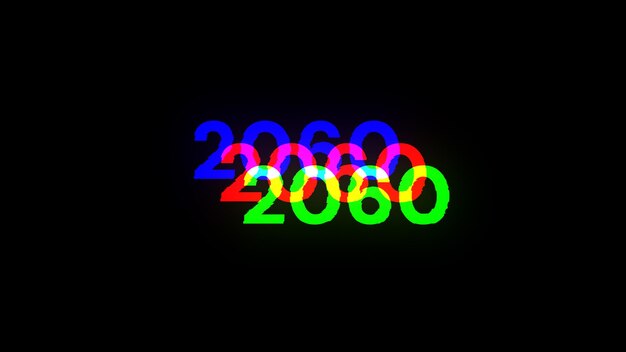 Rendering 3D tekstu 2060 z efektami ekranu usterek technologicznych
