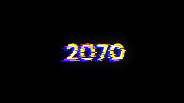Rendering 3D tekstu 2070 z efektami ekranu usterek technologicznych