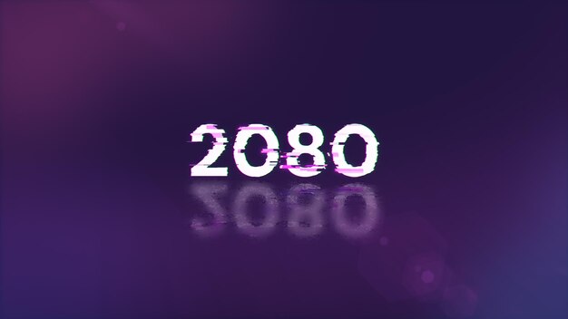 Rendering 3D tekstu 2080 z efektami ekranu usterek technologicznych