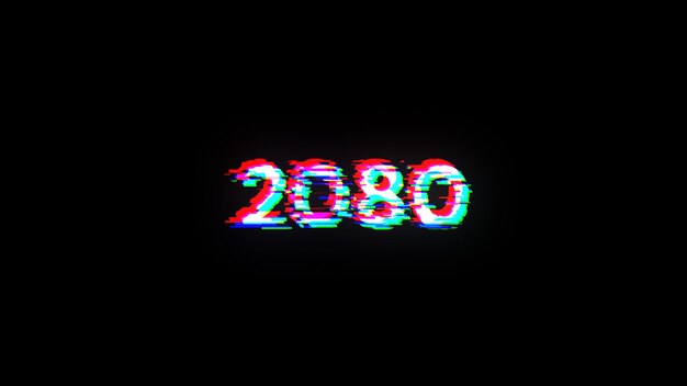 Rendering 3D tekstu 2080 z efektami ekranu usterek technologicznych