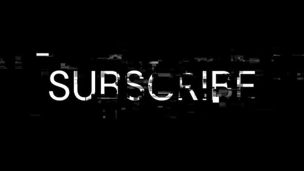 Rendering 3D tekstu subskrypcyjnego z efektami ekranu usterek technologicznych