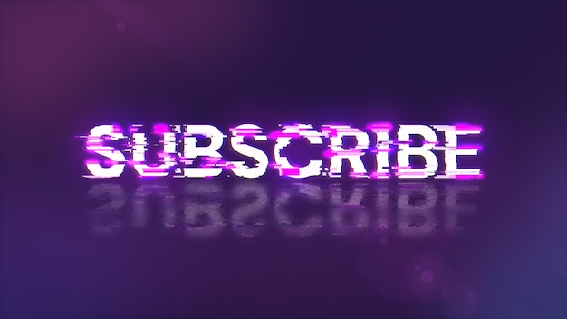 Rendering 3D tekstu subskrypcyjnego z efektami ekranu usterek technologicznych