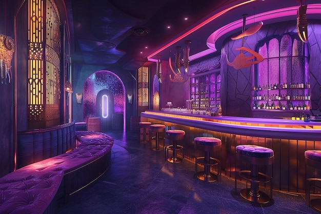 Rendering 3D wnętrza baru nocnego klubu