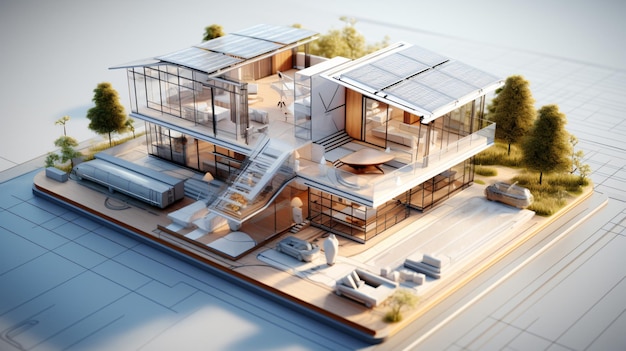 Rendering 3D zrównoważonego modelu budynku