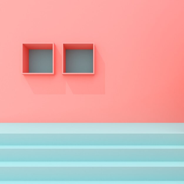 Rendering Ilustracja minimalnej architektury ze schodami i oknem